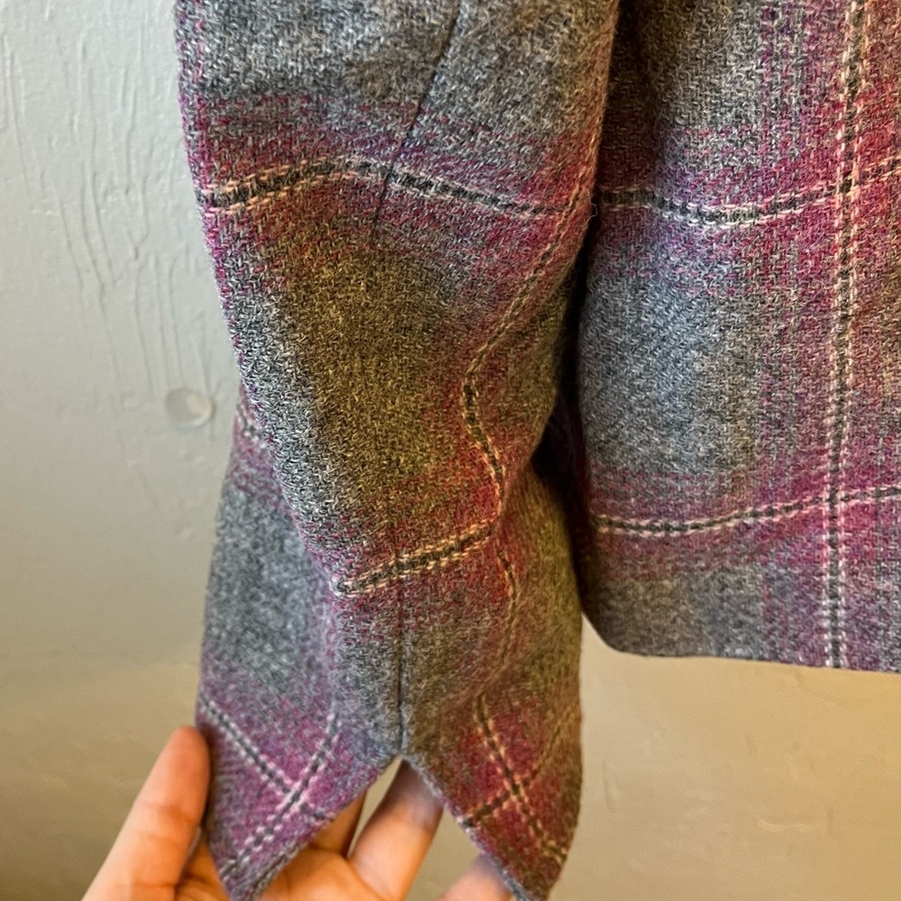 Talbots Gray Pink Plaid Wool Tweed Open Front Blazer Jacket 16P Career - Picture 8 of 10